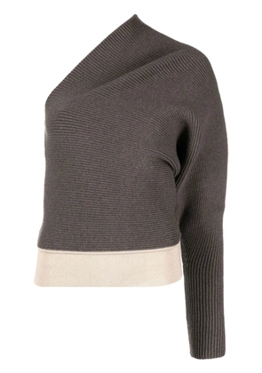 Rick Owens one-shoulder ribbed-knit jumper - Brown