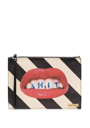 Seletti graphic-print striped clutch-bag - Black