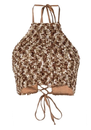 Lukhanyo Mdingi textured-knit laced halter top - Brown