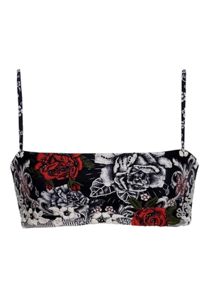 Agua Bendita Brietta beaded floral-print bikini top - Black