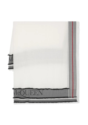 Alexander McQueen logo-intarsia frayed wool blend scarf - White