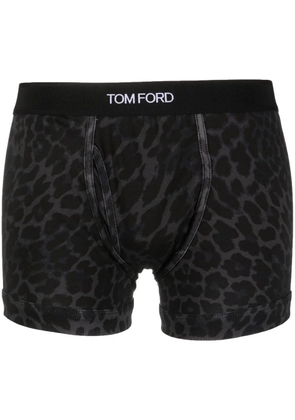 TOM FORD logo-waistband leopard-print boxers - Black
