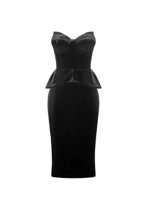 IMROSKA Velvet 22 peplum strapless midi dress - Black