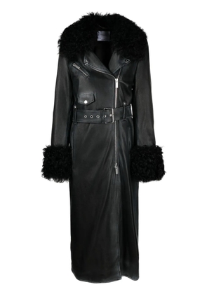 Blumarine shearling-trim leather coat - Black