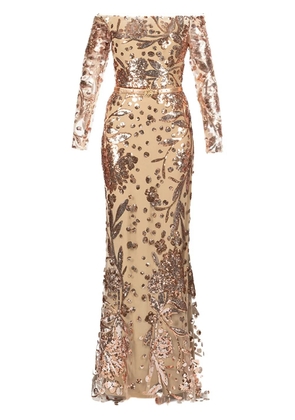 Elie Saab embroidered tulle maxi dress - Neutrals
