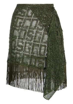 GCDS fringe-detail macramé skirt - Green