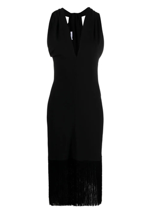 Ferragamo V-neck fringed midi dress - Black