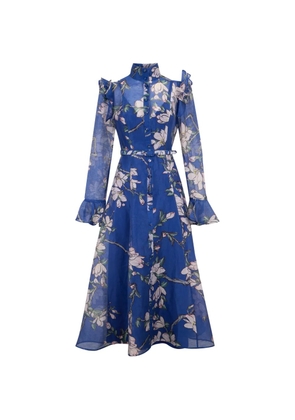 Leo Lin Katrina ruffled-detail floral midi dress - Blue