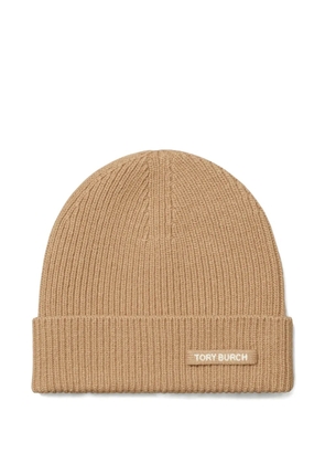 Tory Burch ribbed knit beanie hat - Brown