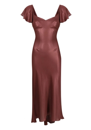 Parlor metallic-effect short-sleeved midi dress - Brown