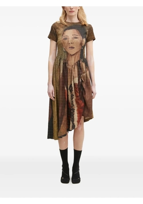 Andersson Bell portrait-print gathered dress - Neutrals