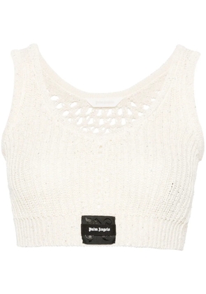 Palm Angels sequin-embellished knitted crop top - Neutrals