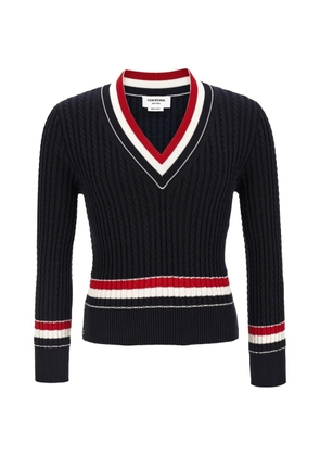 Thom Browne braid tape V-neck cotton sweater - Blue