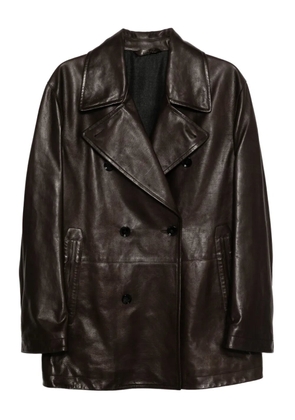 Brioni double-breasted leather jacket - Brown
