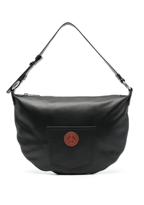 MOSCHINO JEANS logo appliqué leather shoulder bag - Black