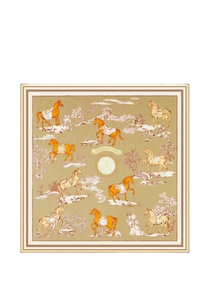 Shanghai Tang floral horse scarf - Neutrals