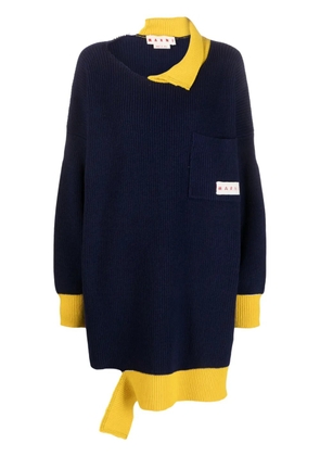Marni asymmetric raw-edge ribbed jumper - Blue
