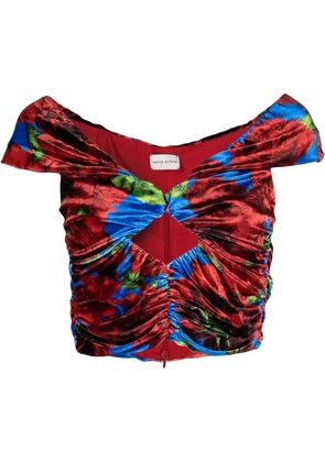 Magda Butrym floral-print velvet top - Blue
