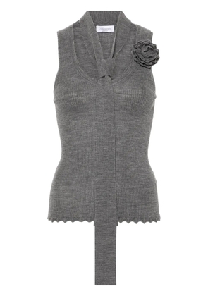 Blumarine floral-appliqué knitted tank top - Grey