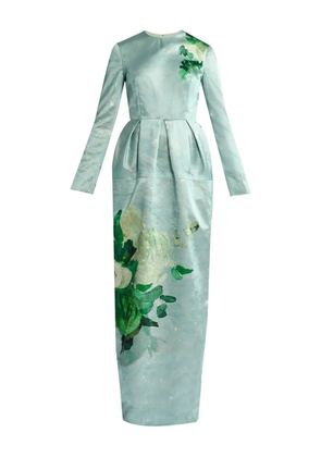 ERDEM floral-pattern long-sleeve dress - Blue