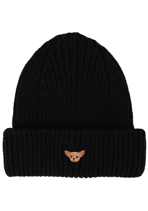 PELO FOUNDATION dog-appliqué beanie - Black