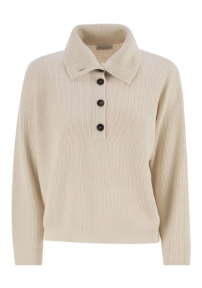 Brunello Cucinelli buttoned short-sleeve polo top - Neutrals