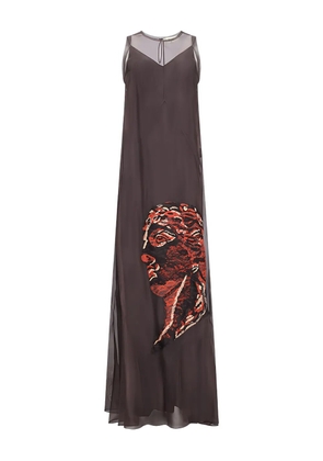 FENDI embroidered sheer panel maxi dress - Brown