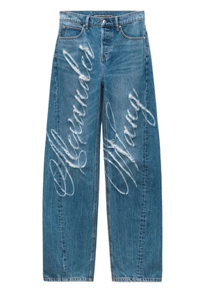 Alexander Wang logo-frayed wide-leg jeans - Blue