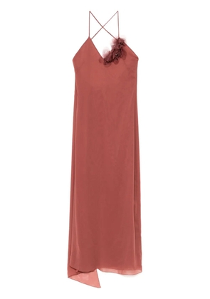 Blumarine floral-appliqué georgette maxi dress - Brown