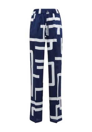 Kiton geometric-print silk trousers - Blue