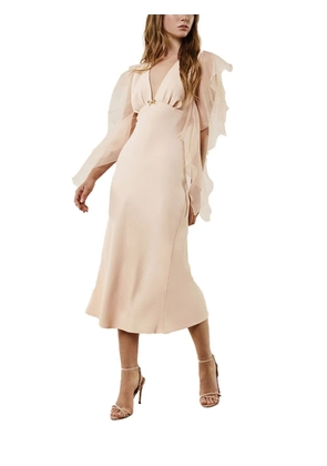 PRONOVIAS PARTY EDIT ruffled-sleeve midi dress - Neutrals