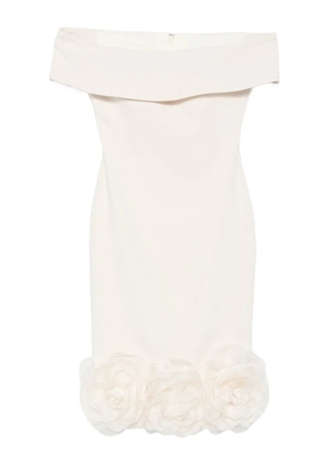 TARIK EDIZ off-shoulder rose-embellished midi dress - Neutrals