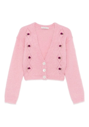Alessandra Rich rose-embroidered button cardigan - Pink