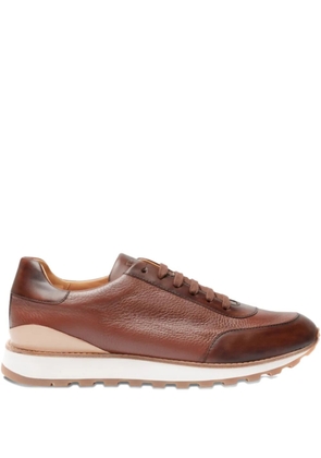 a.testoni leather panelled sneakers - Brown