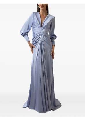 Nicole Miller v-neck longsleeves maxi dress - Purple