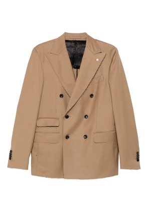 L.B.M. 1911 double-breasted frayed-edge blazer - Brown