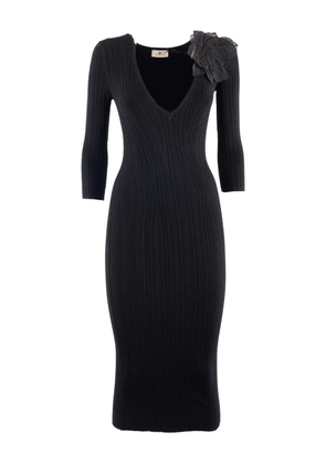 Elisabetta Franchi ribbed floral-appliqué dress - Black