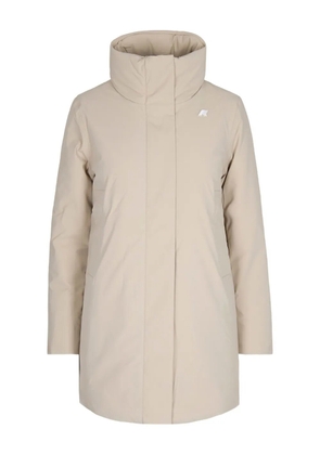 K-Way high-neck logo-plaque coat - Neutrals