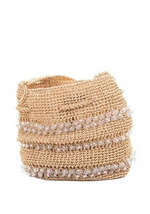 Maria La Rosa Crystal beaded bucket bag - Neutrals