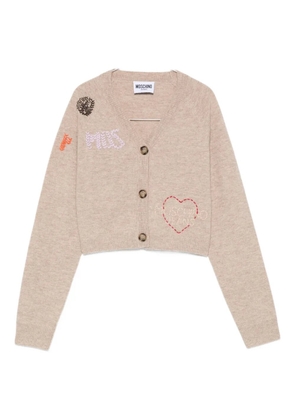 MOSCHINO JEANS embroidered-logo cardigan - Neutrals