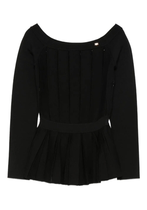 Elisabetta Franchi pleated-panel boat-neck sweater - Black