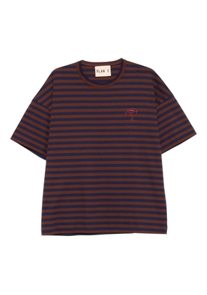 Plan C striped embroidered-detail T-shirt - Brown