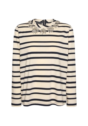 ELENA MIRO` Striped floral-embroidery top - Neutrals
