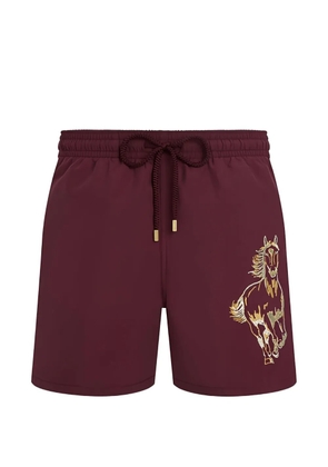 Vilebrequin drawstring-fastening horse-print swim shorts - Red
