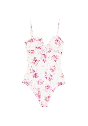 Magda Butrym floral-print rose-appliqué swimsuit - Neutrals