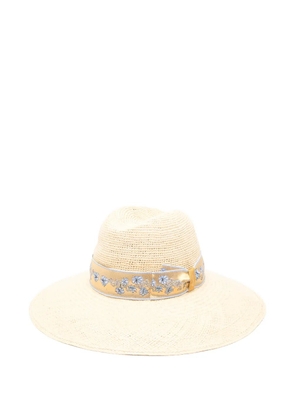 Borsalino floral-print ribbon hat - Neutrals