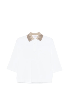 Brunello Cucinelli embellished-collar polo top - White