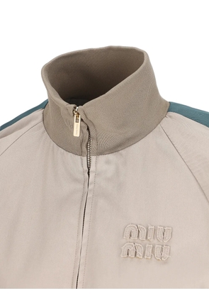 Miu Miu striped logo-detail jacket - Neutrals