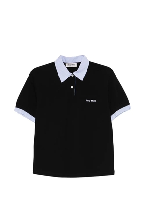 Miu Miu striped-trim piquet polo top - Black