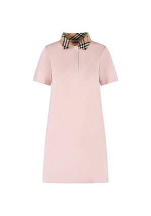 Burberry checked-collar embroidered polo dress - Pink